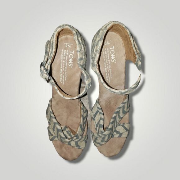 TOMS SIERRA CANVAS STRAPPY WEDGE SANDALS SIZE W8 - Picture 6 of 9